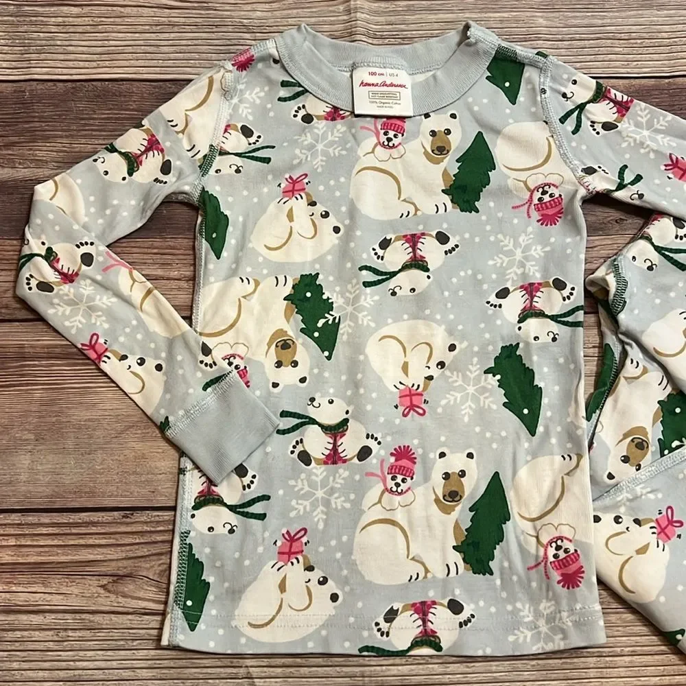 Hanna Andersson Girls Size 4 Polar Bear Christmas Pajama Set Organic Cotton